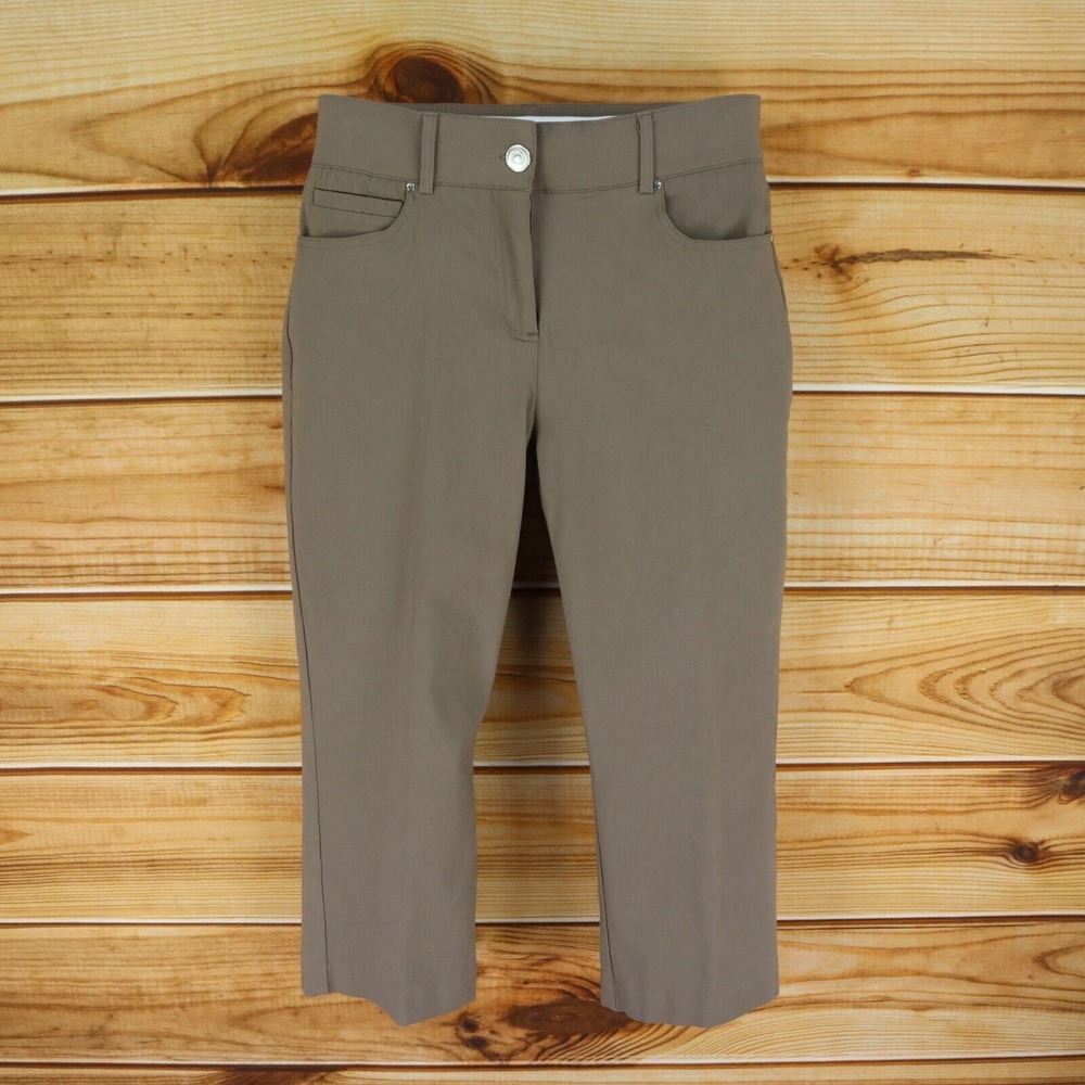 Linda Matthews Capri Pants Womens 10 Brown Stretch Elastic Waist Pockets Midrise